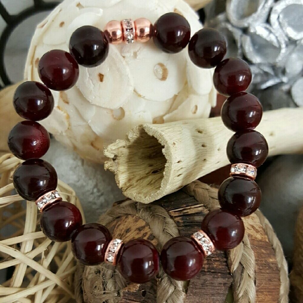 BURGUNDY, deep red, maroon beaded bracelet stretch cuff